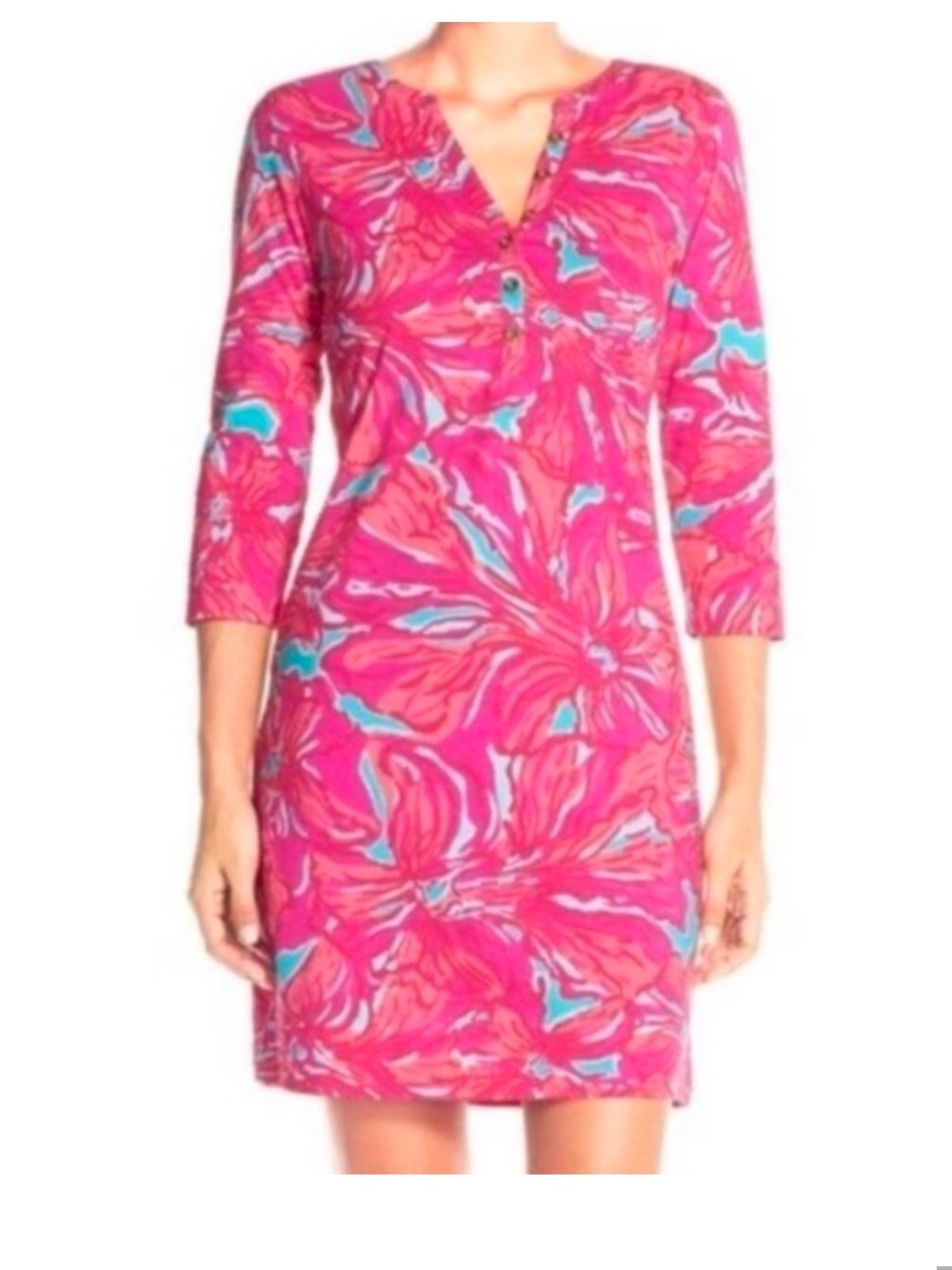 Lilly Pulitzer Hot Pink & Turquoise Floral Shift Dress